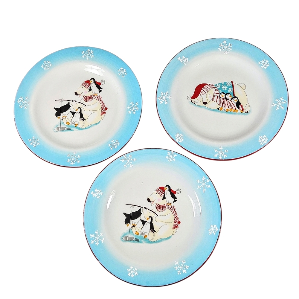 Dessert Plates Penguin Polar Bear Harry & David Christmas Holiday Salad Lunch 3